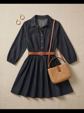 Dark Denim Button-Front Dress
